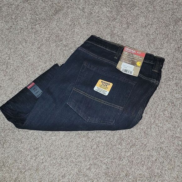 New Carhartt Rugged Flex Original Fit Flannel Lined Dark Denim Jean 16W Reg Plus - Picture 3 of 8